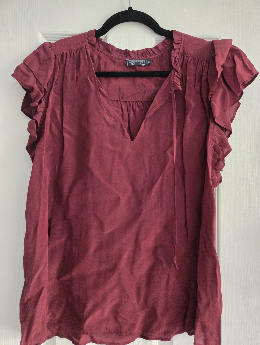 Vineyard Vines Wine Ruffle Sleeve V-Neck Blouse